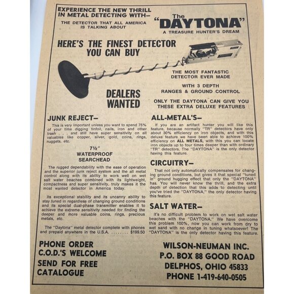 Daytona Metal Detector Print Ad Vintage 70s Wilson Neuman Delphos OH - Picture 6 of 6